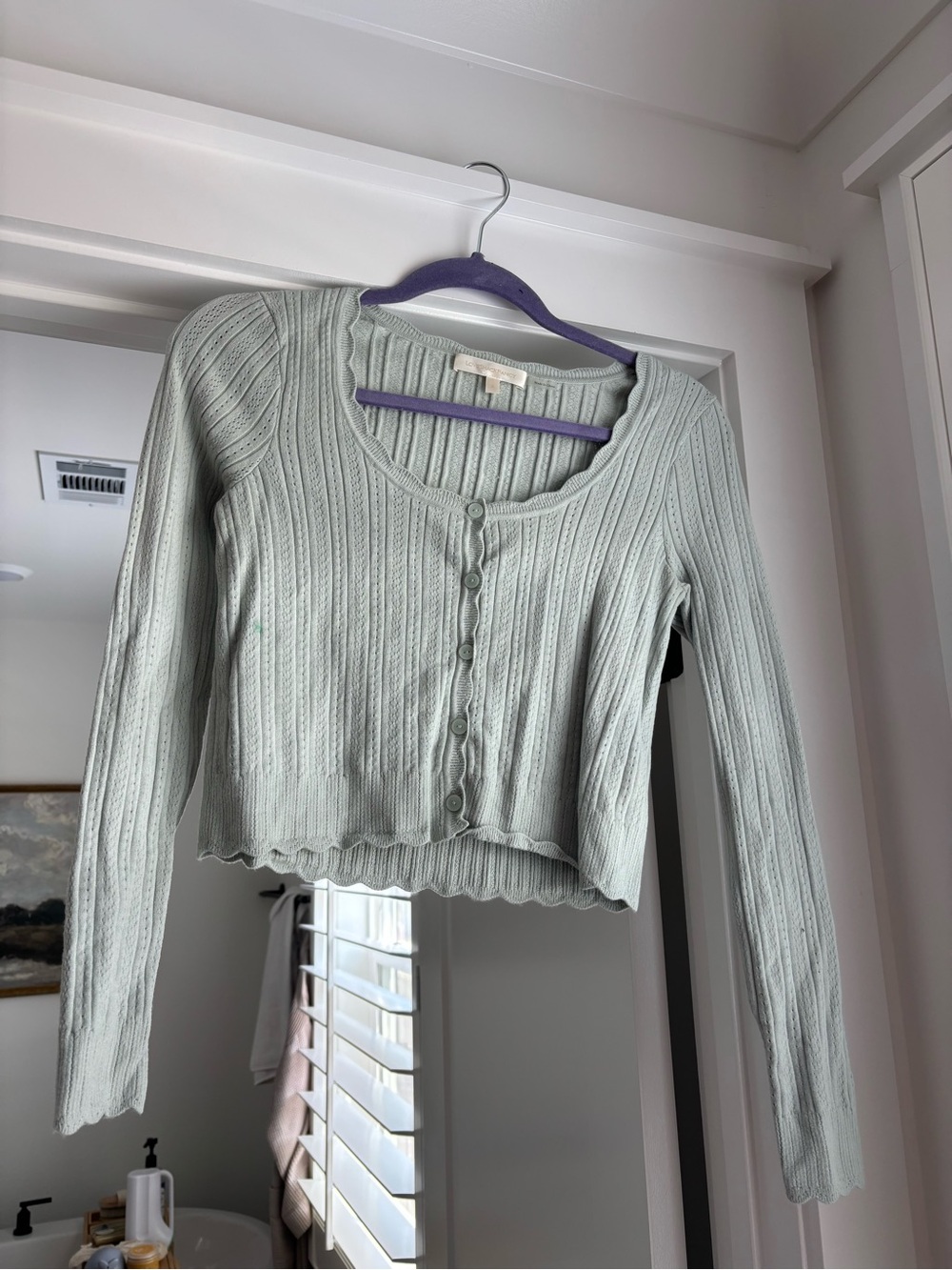 LoveShackFancy Sage Ribbed Button-Front Long Sleeve Top